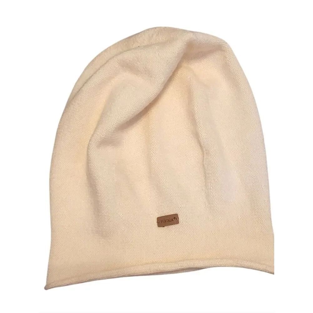 Furtalk Ivory Knit Beanie with Small Logo Plaque OS
